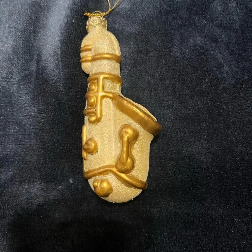 Gold Saxophone Glass Ornament Glitter Christmas Holiday Decor 5” Music Jazz